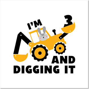 I'm 3 and Digging it Funny 3rd Birthday Excavator Kids Gift Posters and Art